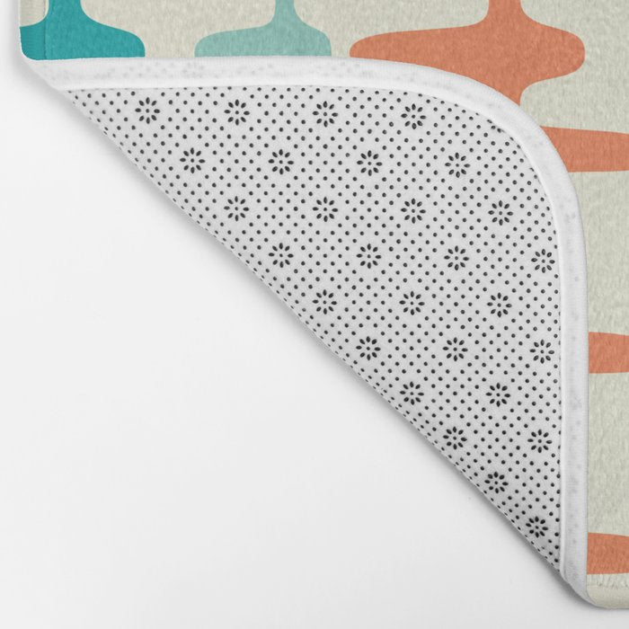 Retro Mid Century Modern Trellis Print Orange and Teal Bath Mat Gallery Image 2