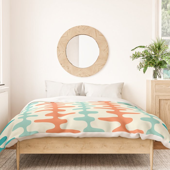 Retro Mid Century Modern Trellis Print Orange and Teal Duvet Cover Gallery Image 3