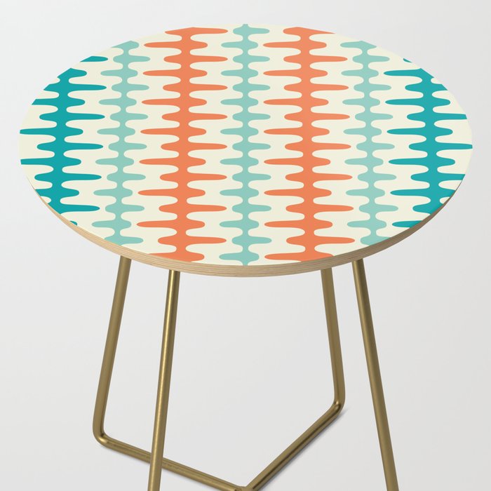 Retro Mid Century Modern Trellis Print Orange and Teal Side Table Gallery Image 2