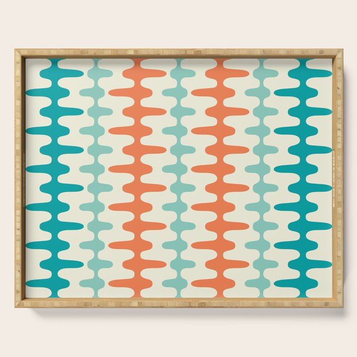 Retro Mid Century Modern Trellis Print Orange and Teal Serving Tray Gallery Image 1