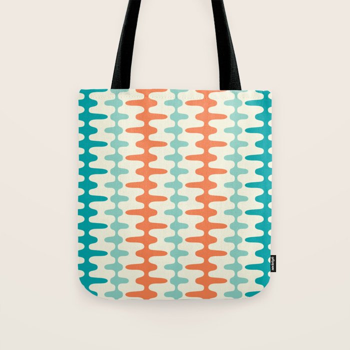 Retro Mid Century Modern Trellis Print Orange and Teal Tote Bag Gallery Image 1