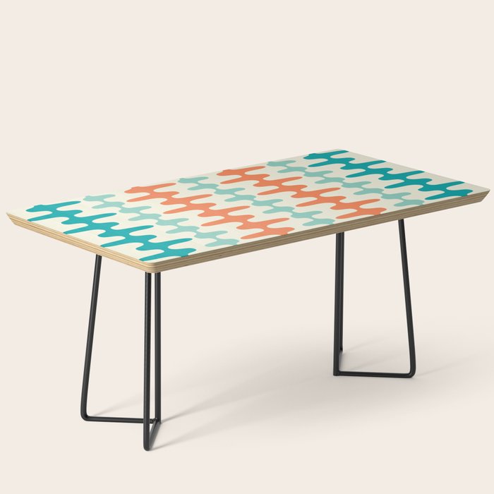 Retro Mid Century Modern Trellis Print Orange and Teal Coffee Table Gallery Image 1