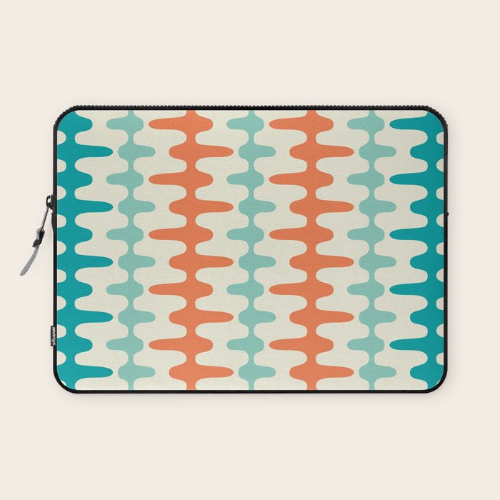 Retro Mid Century Modern Trellis Print Orange and Teal Laptop Sleeve Gallery Image 1