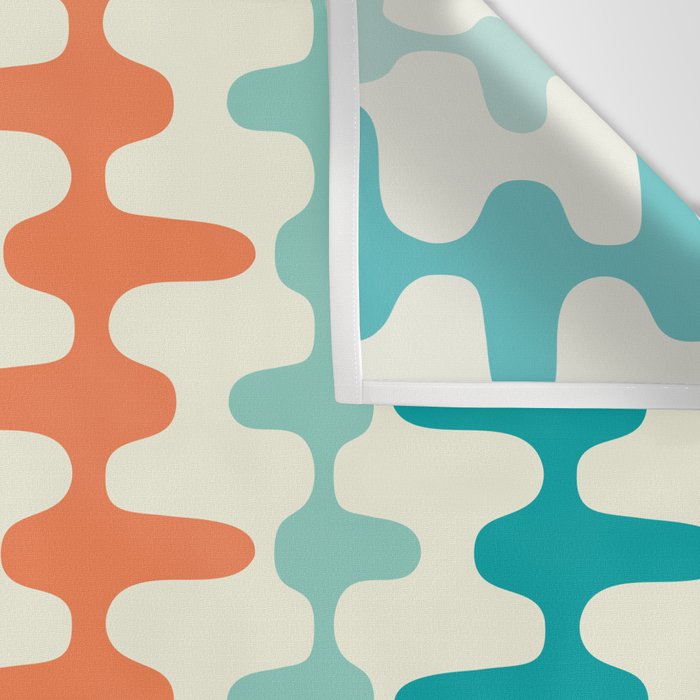 Retro Mid Century Modern Trellis Print Orange and Teal Wall Tapestry Gallery Image 3