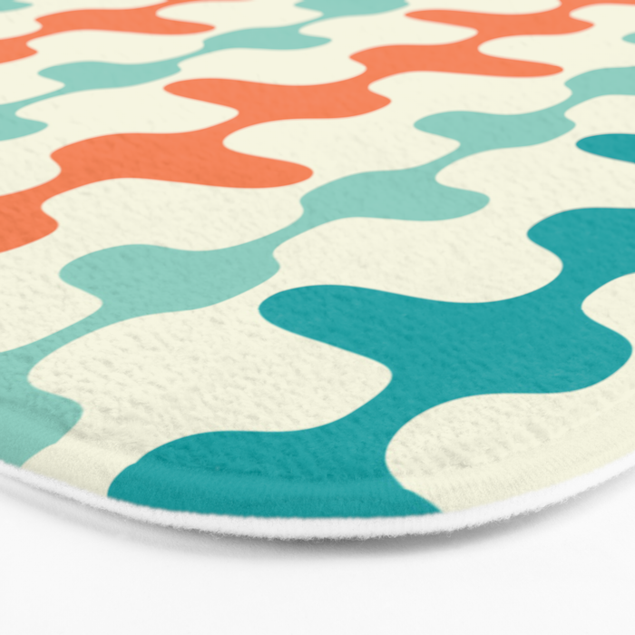 Retro Mid Century Modern Trellis Print Orange and Teal Bath Mat Gallery Image 3