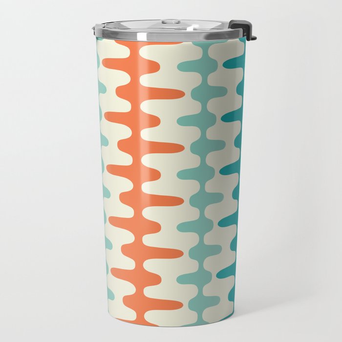 Retro Mid Century Modern Trellis Print Orange and Teal Travel Mug Gallery Image 2
