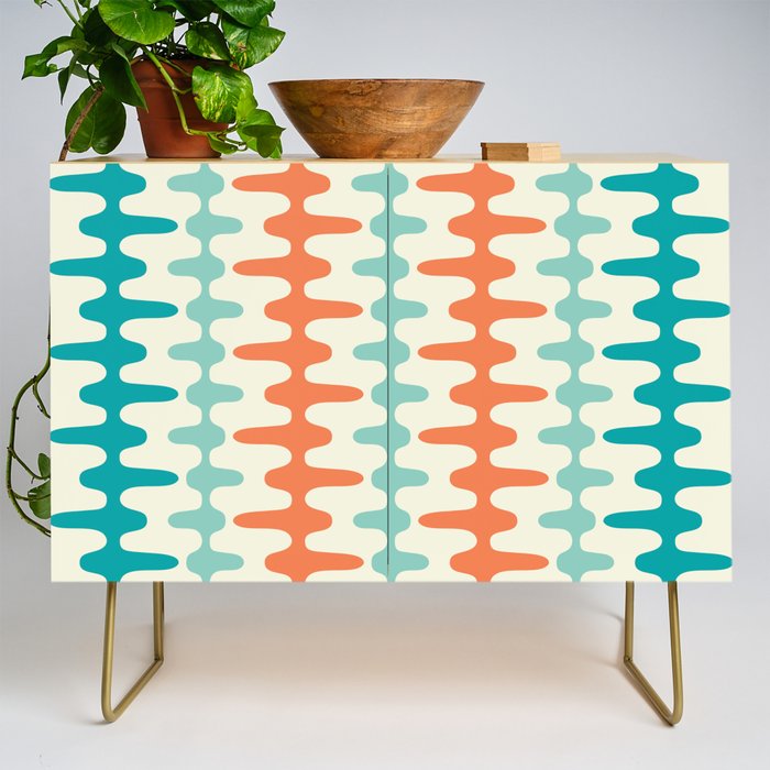 Retro Mid Century Modern Trellis Print Orange and Teal Credenza Gallery Image 1