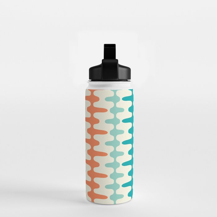 Retro Mid Century Modern Trellis Print Orange and Teal Water Bottle Gallery Image 2