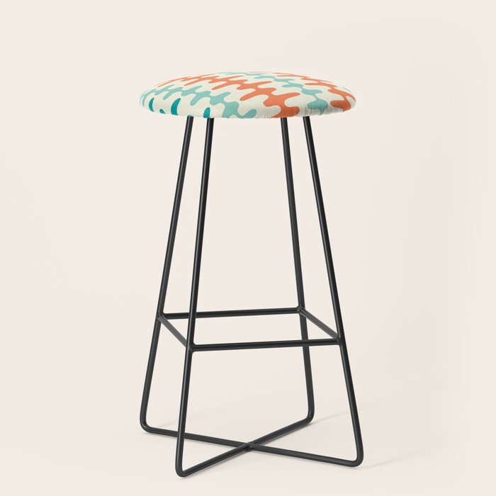 Retro Mid Century Modern Trellis Print Orange and Teal Stool Gallery Image 1