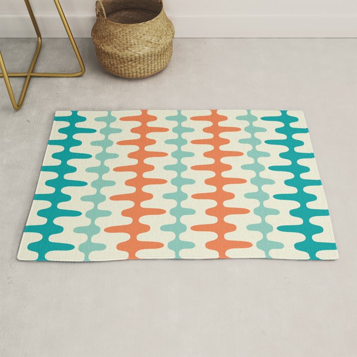 Retro Mid Century Modern Trellis Print Orange and Teal Rug Gallery Image 1