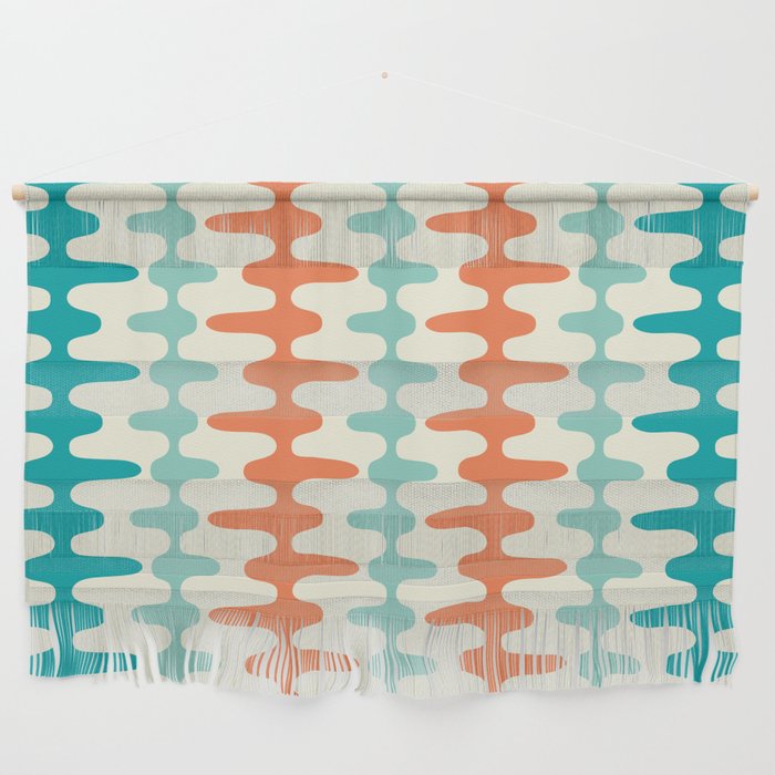 Retro Mid Century Modern Trellis Print Orange and Teal Wall Hanging Gallery Image 1