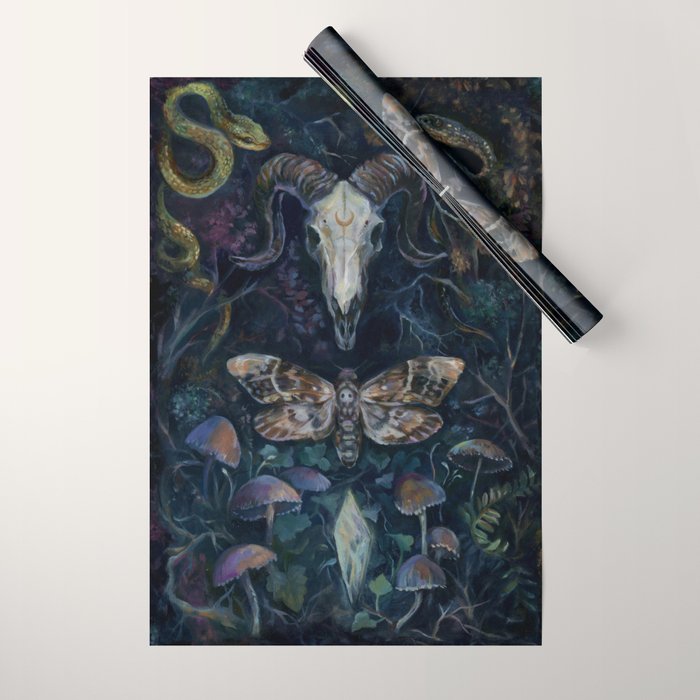 Death Moth Goat Skull Wrapping Paper Gallery Image 1