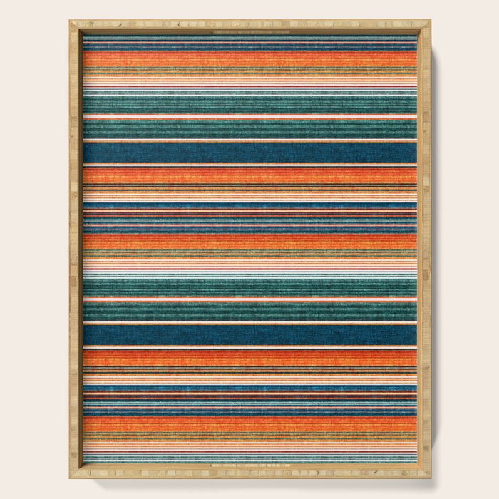 serape southwest stripe - orange & dark teal Serving Tray Gallery Image 1