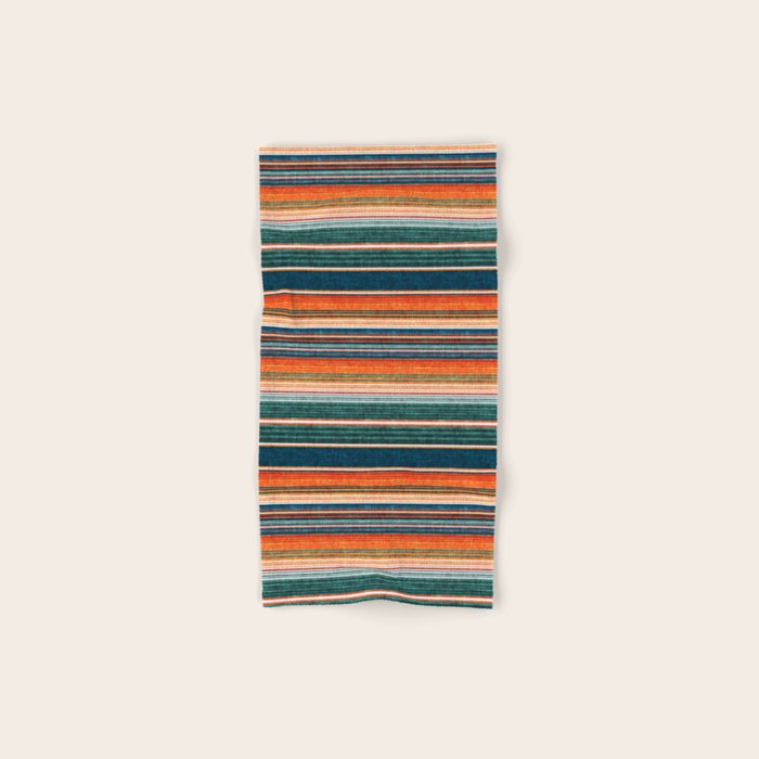 serape southwest stripe - orange & dark teal Hand & Bath Towel Gallery Image 1