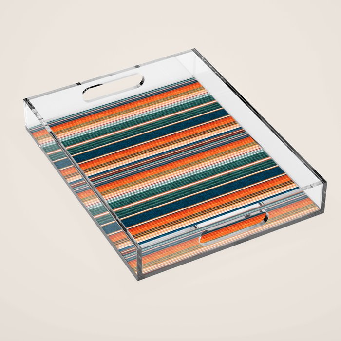 serape southwest stripe - orange & dark teal Acrylic Tray Gallery Image 1