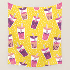 Bubble Tea Boba Pattern Wall Tapestry Gallery Image 4