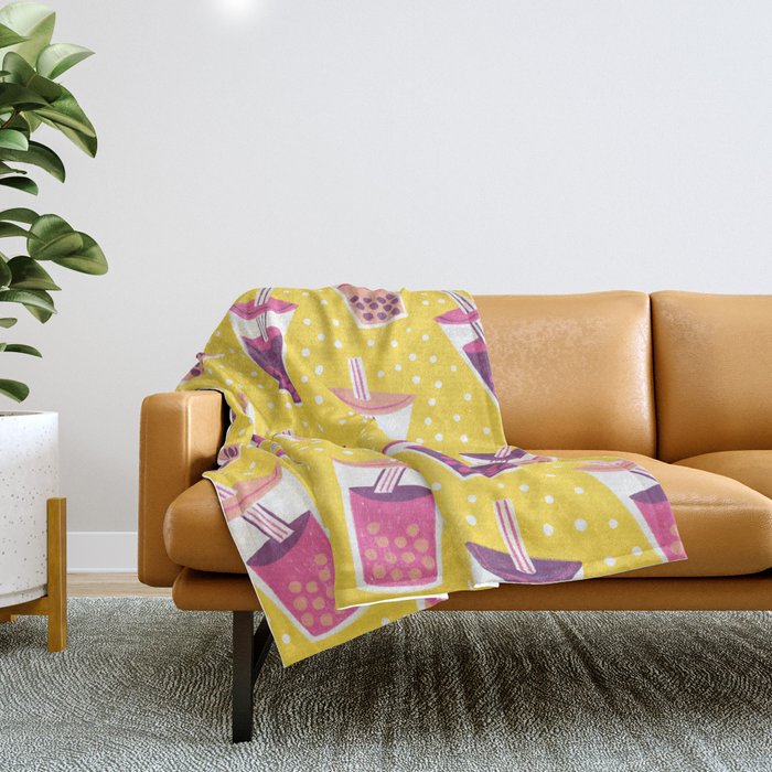 Bubble Tea Boba Pattern Throw Blanket Gallery Image 1