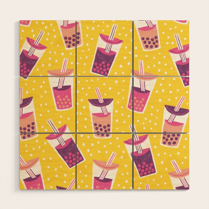 Bubble Tea Boba Pattern Wood Wall Art Gallery Image 1