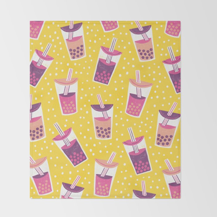 Bubble Tea Boba Pattern Throw Blanket Gallery Image 2