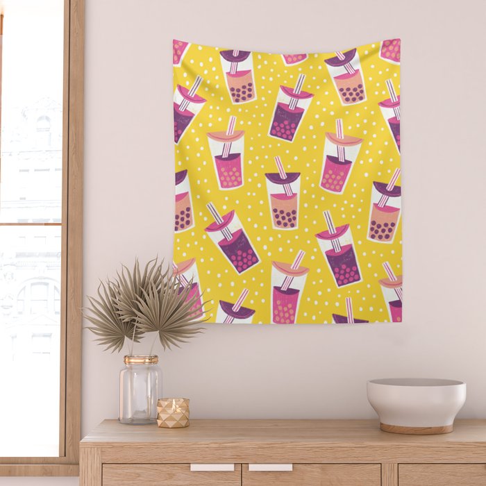 Bubble Tea Boba Pattern Wall Tapestry Gallery Image 2