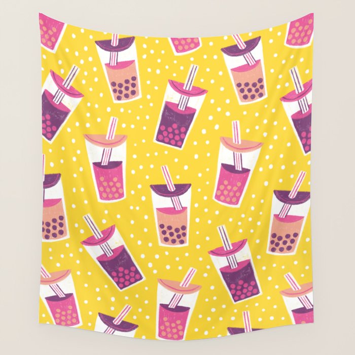 Bubble Tea Boba Pattern Wall Tapestry