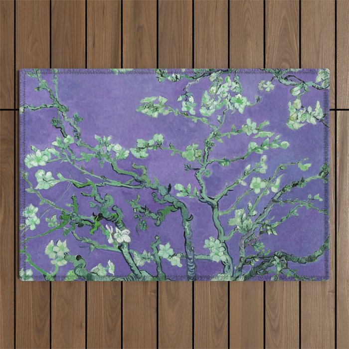 Vincent van Gogh "Almond Blossoms" (edited purple) Outdoor Rug Gallery Image 1