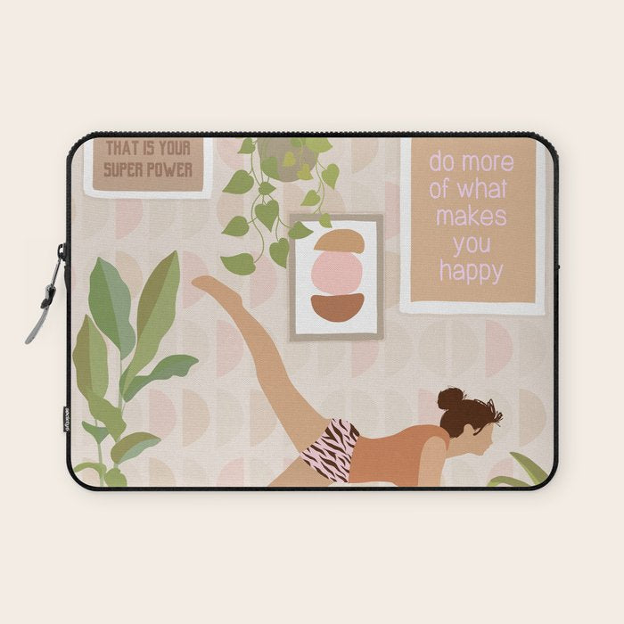 Yoga Girl Power with cat & plants Laptop Sleeve Gallery Image 1