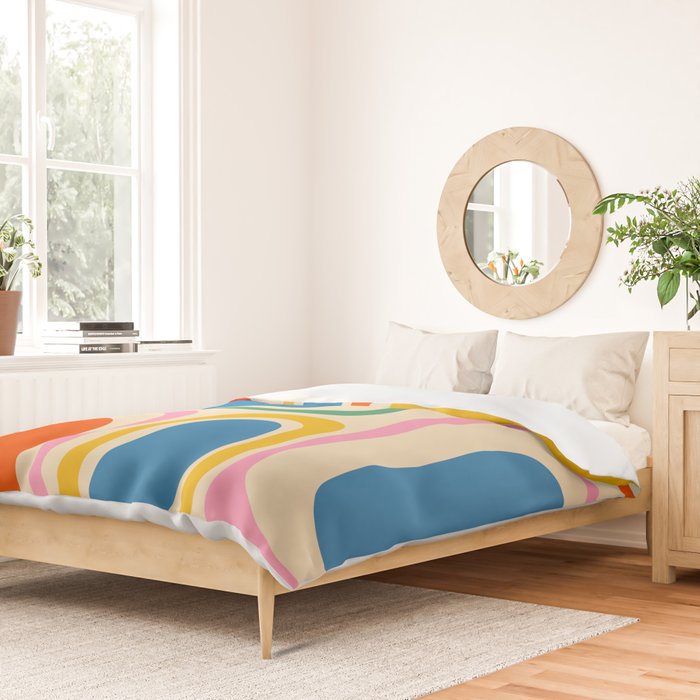 Palm Springs Colorful Abstract Pattern Blue Green Orange Yellow Pink Beige Duvet Cover Gallery Image 2