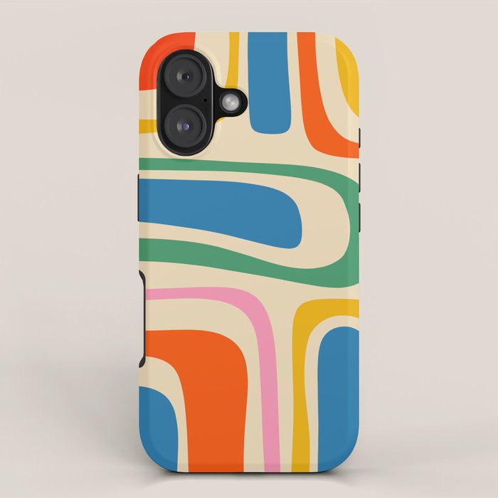 Palm Springs Colorful Abstract Pattern Blue Green Orange Yellow Pink Beige iPhone Case Gallery Image 1