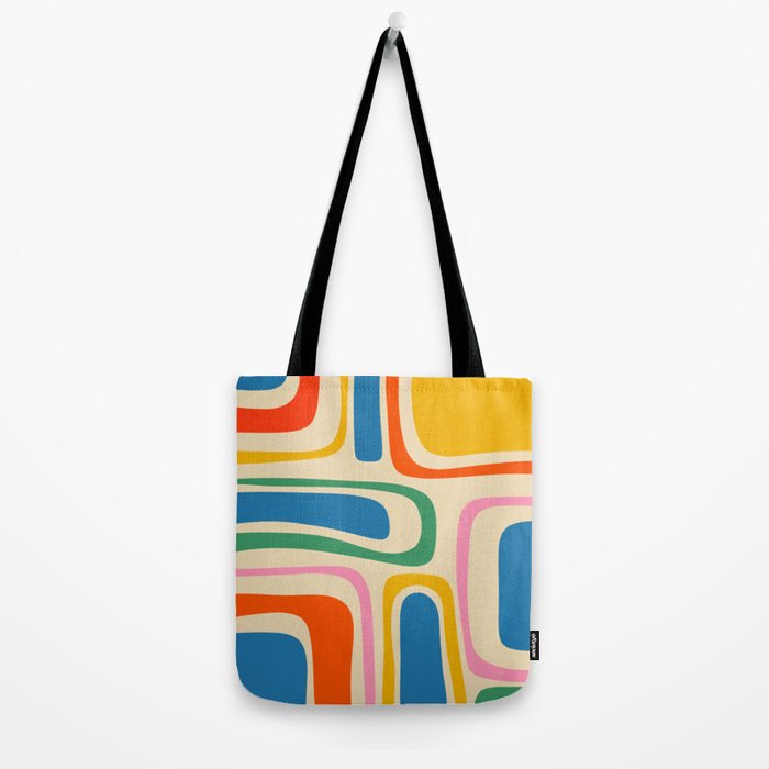 Palm Springs Colorful Abstract Pattern Blue Green Orange Yellow Pink Beige Tote Bag Gallery Image 2