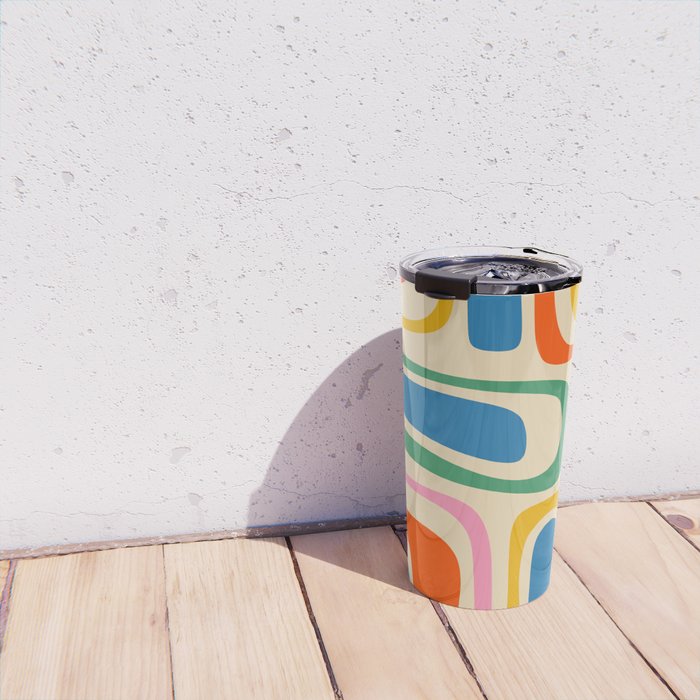 Palm Springs Colorful Abstract Pattern Blue Green Orange Yellow Pink Beige Travel Mug Gallery Image 4
