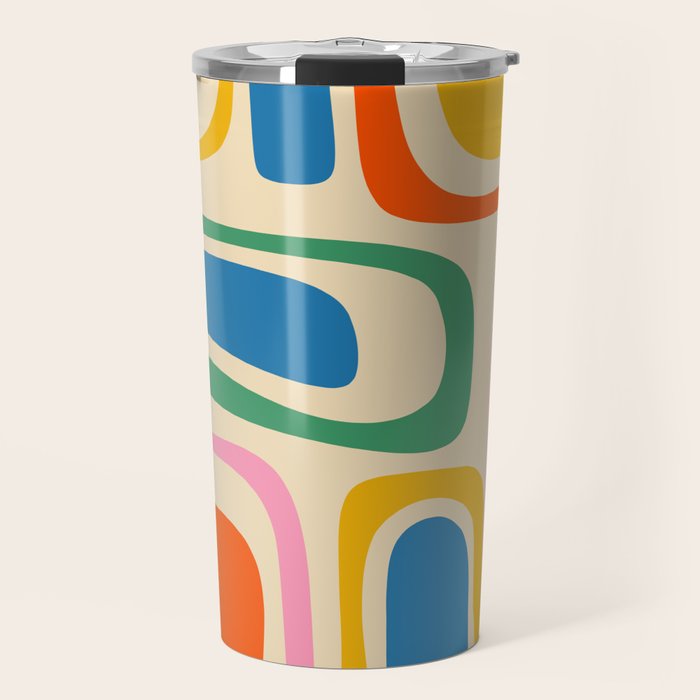 Palm Springs Colorful Abstract Pattern Blue Green Orange Yellow Pink Beige Travel Mug Gallery Image 1