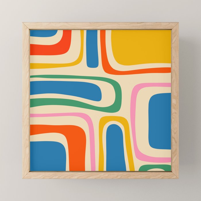 Palm Springs Colorful Abstract Pattern Blue Green Orange Yellow Pink Beige Mini Art Print Gallery Image 1
