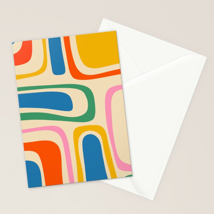 Palm Springs Colorful Abstract Pattern Blue Green Orange Yellow Pink Beige Stationery Card Gallery Image 2
