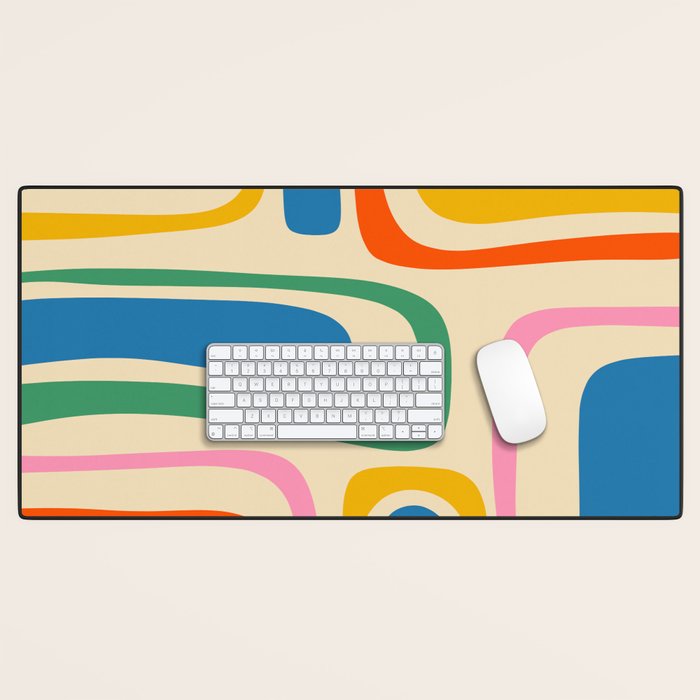 Palm Springs Colorful Abstract Pattern Blue Green Orange Yellow Pink Beige Desk Mat Gallery Image 1