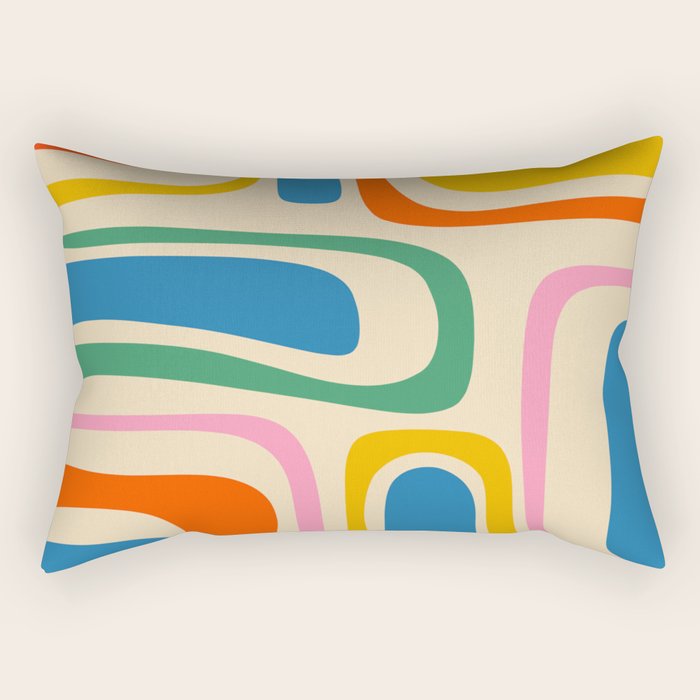 Palm Springs Colorful Abstract Pattern Blue Green Orange Yellow Pink Beige Rectangular Pillow Gallery Image 1