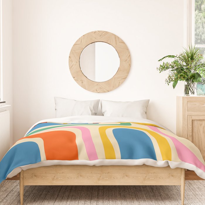 Palm Springs Colorful Abstract Pattern Blue Green Orange Yellow Pink Beige Duvet Cover Gallery Image 3