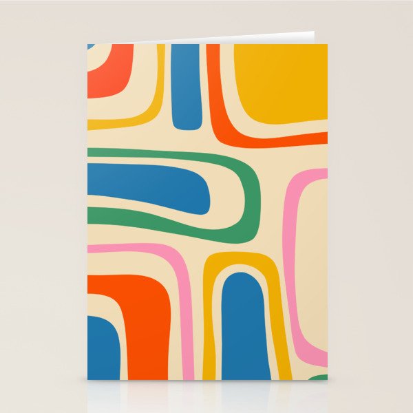 Palm Springs Colorful Abstract Pattern Blue Green Orange Yellow Pink Beige Stationery Card Gallery Image 1