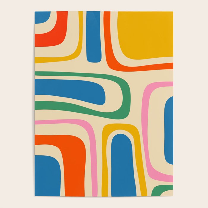 Palm Springs Colorful Abstract Pattern Blue Green Orange Yellow Pink Beige Poster Gallery Image 4