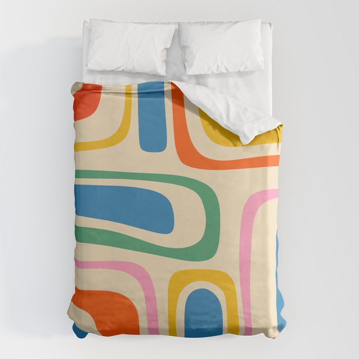 Palm Springs Colorful Abstract Pattern Blue Green Orange Yellow Pink Beige Duvet Cover Gallery Image 6