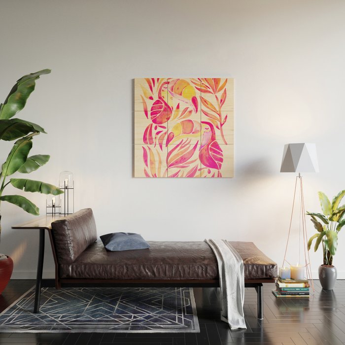 Tropical Toucans - Pink & Melon OmbrÃ© Wood Wall Art Gallery Image 2