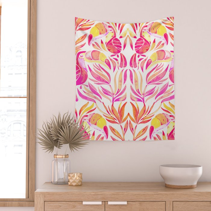Tropical Toucans - Pink & Melon OmbrÃ© Wall Tapestry Gallery Image 2