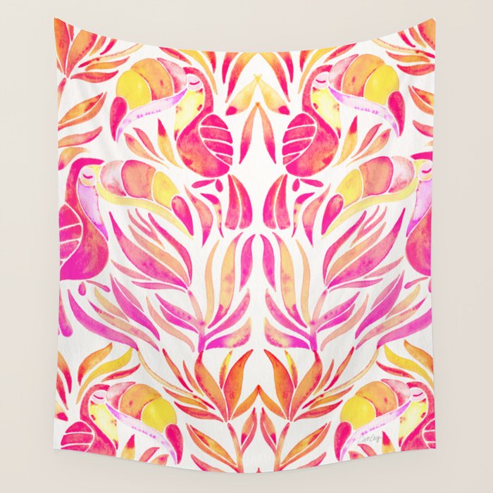 Tropical Toucans - Pink & Melon OmbrÃ© Wall Tapestry Gallery Image 4