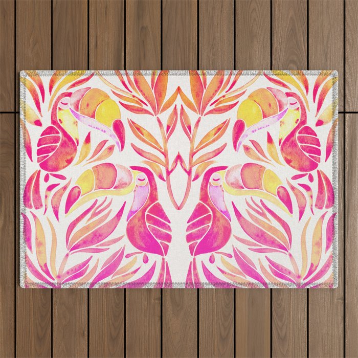 Tropical Toucans - Pink & Melon OmbrÃ© Outdoor Rug Gallery Image 1
