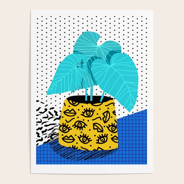 Totes magoats - memphis throwback retro house plant squiggle dot polka dot neon 1980s 80s style art Poster Gallery Image 1
