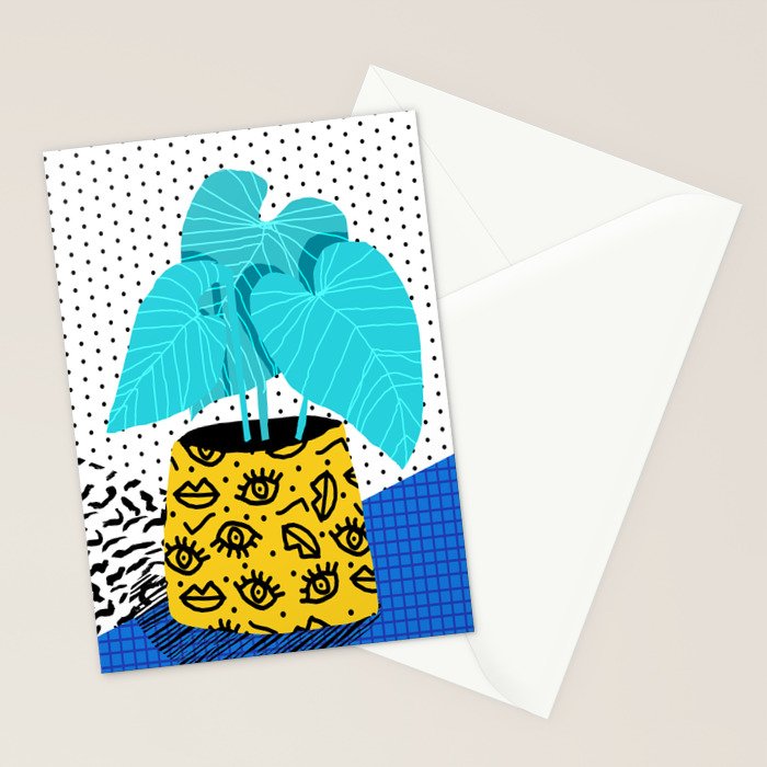Totes magoats - memphis throwback retro house plant squiggle dot polka dot neon 1980s 80s style art Stationery Card Gallery Image 2