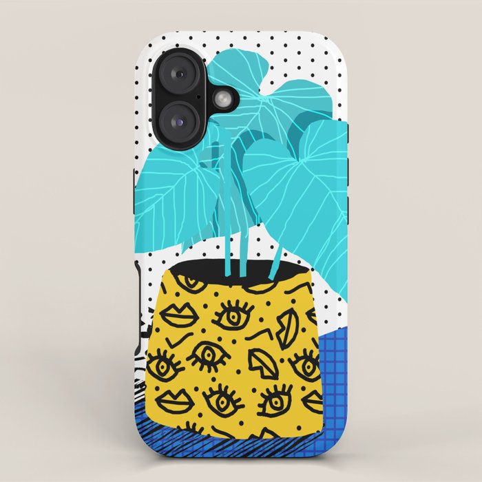 Totes magoats - memphis throwback retro house plant squiggle dot polka dot neon 1980s 80s style art iPhone Case Gallery Image 1