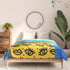 Totes magoats - memphis throwback retro house plant squiggle dot polka dot neon 1980s 80s style art Comforter Gallery Image 3