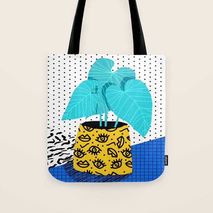 Totes magoats - memphis throwback retro house plant squiggle dot polka dot neon 1980s 80s style art Tote Bag Gallery Image 1