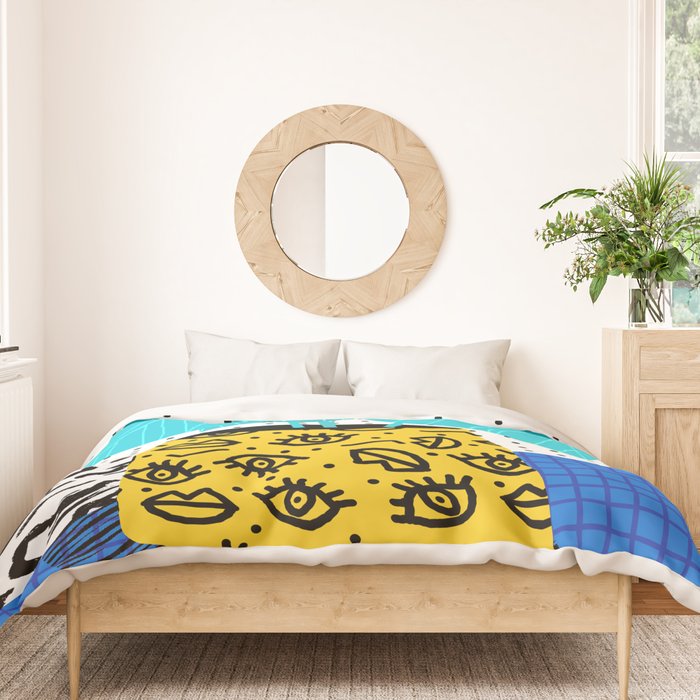 Totes magoats - memphis throwback retro house plant squiggle dot polka dot neon 1980s 80s style art Duvet Cover Gallery Image 3